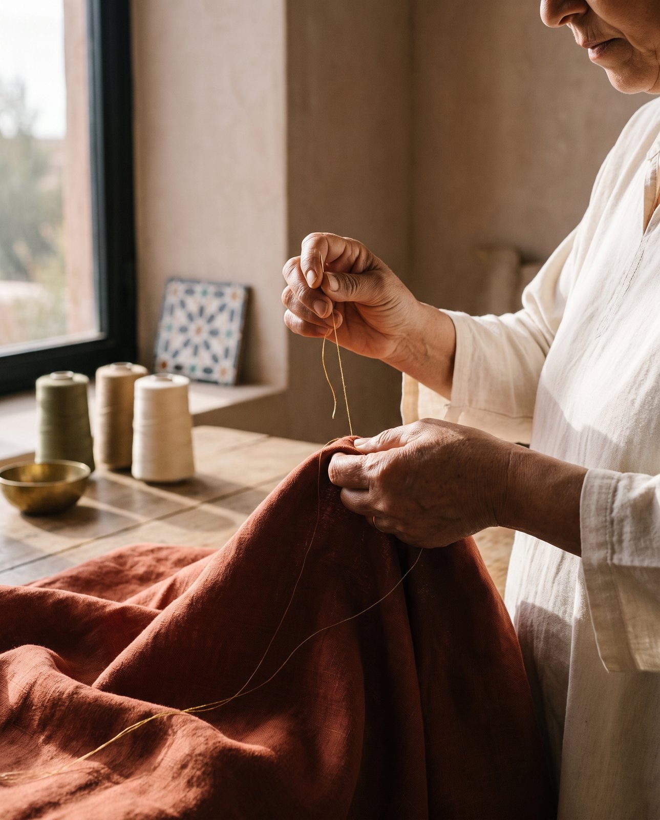 A Moroccan woman artisan at work